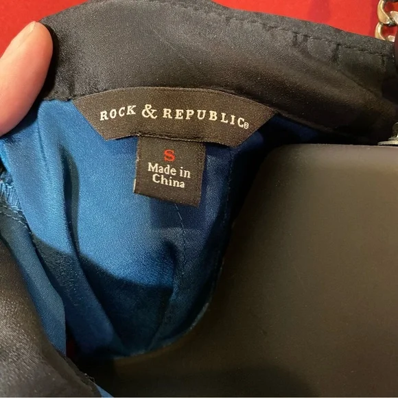 SOLD: Rock & Republic Blue Sleeve Blouse with Studded Collar - Picture 2 of 10